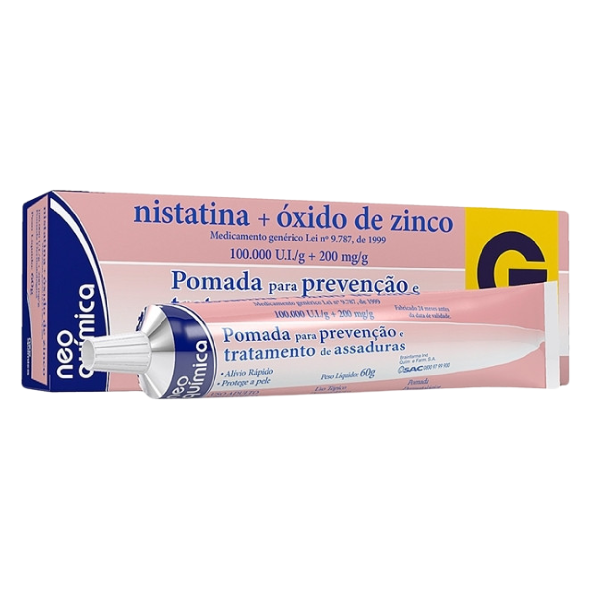 Nistatina + Óxido De Zinco 1000 UI/g 200mg/g 60g  É um creme ginecológico ideal para prevenção e tratamento de assaduras, tanto em adultos (assadura mamária, perineal, interdigital, axilar, fungos do gênero Candida ou outros), como em crianças (dermatite 