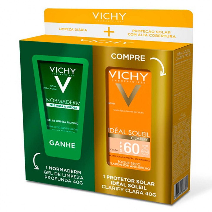  Kit Vichy Ideal Soleil Clarify FPS 60 Clara 40g + Gel de Limpeza 40g
