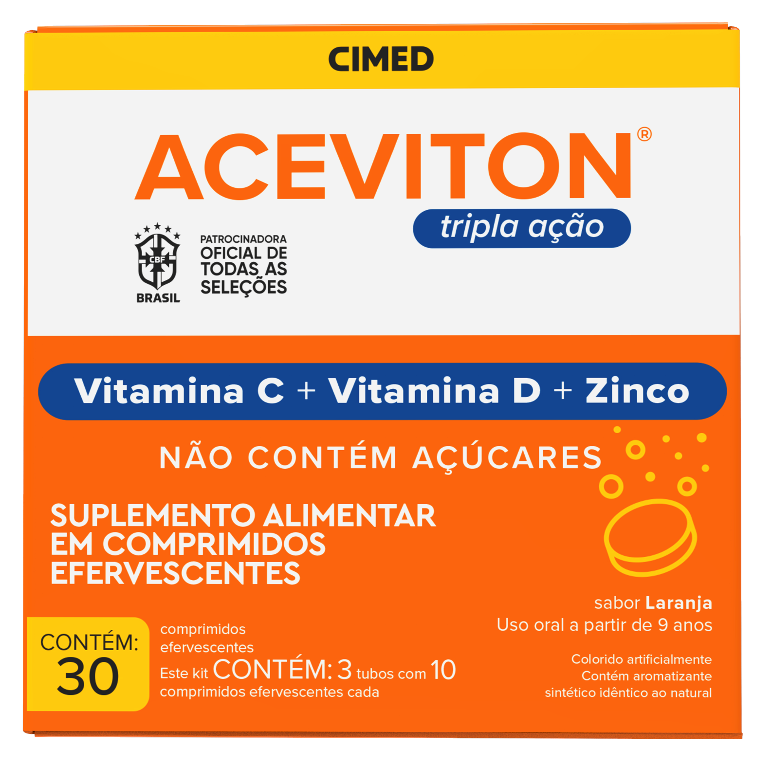 Aceviton Tripla Ação Vitamina C + Vitamina D + Zinco 30 Comprimidos Efervescentes