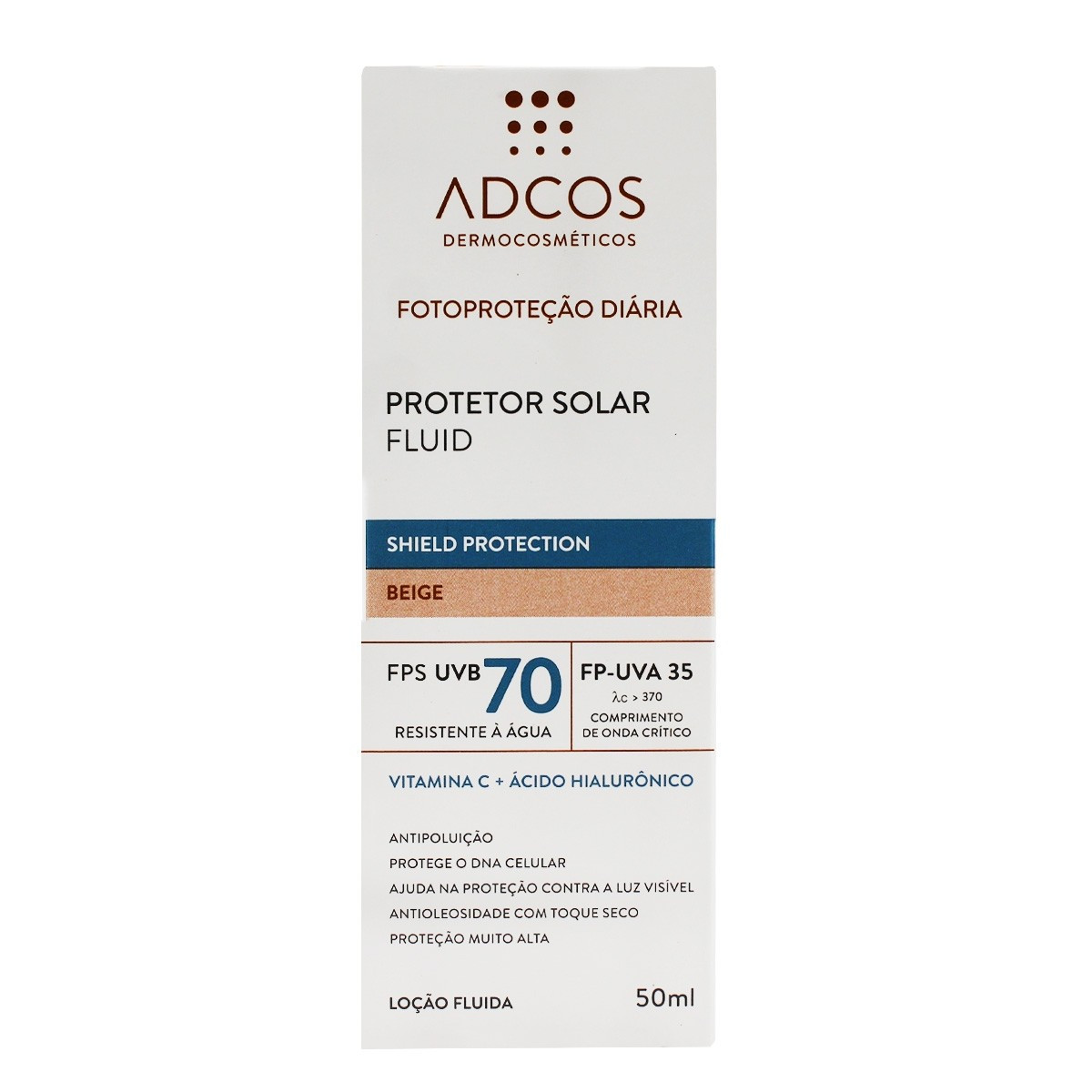 Protetor Solar Adcos FPS 70 Fluid Shield Beige 50ml