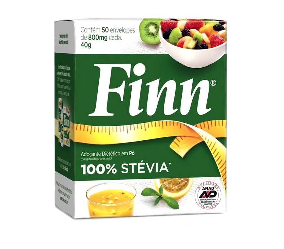 Adoçante Dietético em Pó Finn Stévia com 50 Envelopes