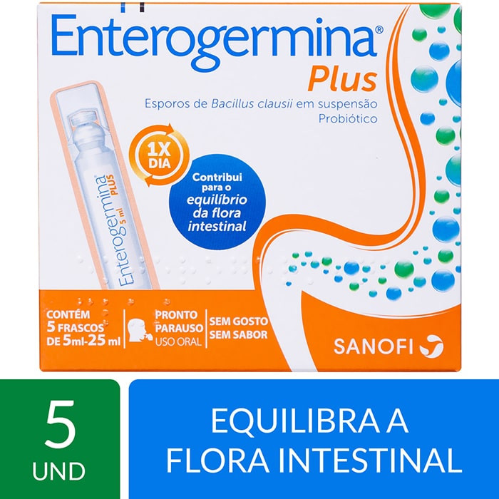 Probiótico Enterogermina Plus Uso 1 vez ao dia 5 frascos