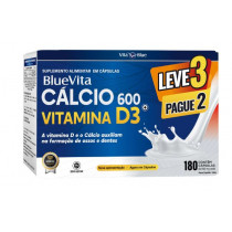 Kit Bluevita Cálcio 600mg + Vitamina D3 Vita Blue 180 Cápsulas