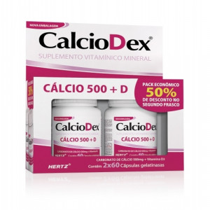 Calciodex Cálcio 500 Kit com 2 Potes de 60 Cápsulas 
